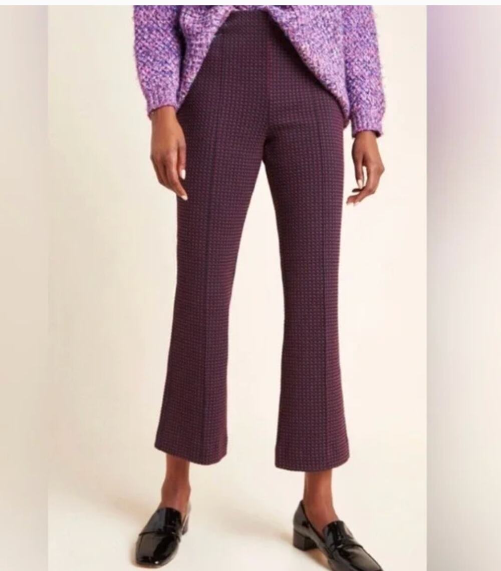 Anthropologie Womens S Navy Red Plaid Essential Crop Flare Flat Front Pants